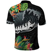 Outrigger Canoe Black Polo Shirt On The Waves