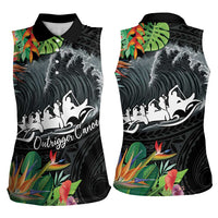 Outrigger Canoe Black Women Sleeveless Polo Shirt On The Waves