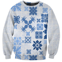 Vintage Hawaii Sweatshirt Hawaiian Quilt Kapa Mismatch Blue LT7 Unisex Blue - Polynesian Pride