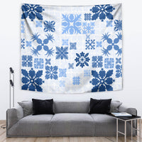 Vintage Hawaii Tapestry Hawaiian Quilt Kapa Mismatch Blue LT7 - Polynesian Pride