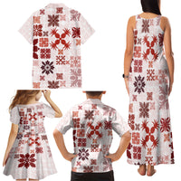 Vintage Hawaii Family Matching Tank Maxi Dress and Hawaiian Shirt Hawaiian Quilt Kapa Mismatch Red LT7 - Polynesian Pride