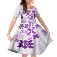 Vintage Hawaii Family Matching Tank Maxi Dress and Hawaiian Shirt Hawaiian Quilt Kapa Mismatch Purple LT7 Daughter's Dress Purple - Polynesian Pride