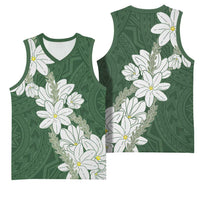 Ia Orana Tahiti Tiare Basketball Jersey Sage Green Lei - Polynesian Pride