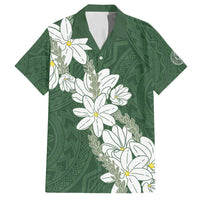 Ia Orana Tahiti Tiare Family Matching Off Shoulder Maxi Dress and Hawaiian Shirt Sage Green Lei LT7 Dad's Shirt - Short Sleeve Sage Green - Polynesian Pride