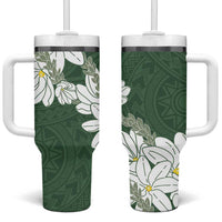 Ia Orana Tahiti Tiare Tumbler With Handle Sage Green Lei LT7 One Size: 40 oz Sage Green - Polynesian Pride