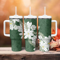 Ia Orana Tahiti Tiare Tumbler With Handle Sage Green Lei LT7 - Polynesian Pride