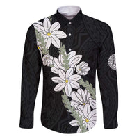 Ia Orana Tahiti Tiare Family Matching Off The Shoulder Long Sleeve Dress and Hawaiian Shirt Black Lei LT7 Dad's Shirt - Long Sleeve Black - Polynesian Pride