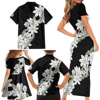 Ia Orana Tahiti Tiare Family Matching Short Sleeve Bodycon Dress and Hawaiian Shirt Black Lei LT7 - Polynesian Pride