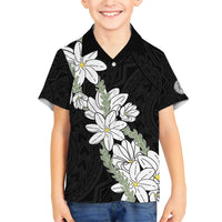 Ia Orana Tahiti Tiare Family Matching Short Sleeve Bodycon Dress and Hawaiian Shirt Black Lei LT7 Son's Shirt Black - Polynesian Pride