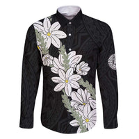 Ia Orana Tahiti Tiare Family Matching Summer Maxi Dress and Hawaiian Shirt Black Lei LT7 Dad's Shirt - Long Sleeve Black - Polynesian Pride