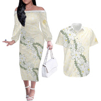 Ia Orana Tahiti Tiare Couples Matching Off The Shoulder Long Sleeve Dress and Hawaiian Shirt Lemon Yellow Lei LT7 Lemon - Polynesian Pride