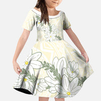 Ia Orana Tahiti Tiare Family Matching Summer Maxi Dress and Hawaiian Shirt Lemon Yellow Lei LT7 Daughter's Dress Lemon - Polynesian Pride