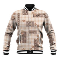 Hawaiian Quilt Tapa On Beige Palaka Motifs Baseball Jacket LT7 Unisex Beige - Polynesian Pride