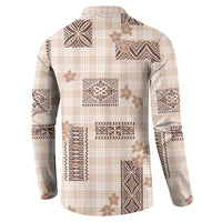 Hawaiian Quilt Tapa On Beige Palaka Motifs Button Sweatshirt