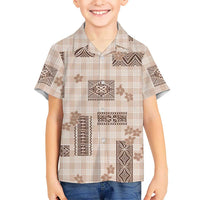Hawaiian Quilt Tapa On Beige Palaka Motifs Family Matching Tank Maxi Dress and Hawaiian Shirt LT7 Son's Shirt Beige - Polynesian Pride