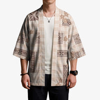 Hawaiian Quilt Tapa On Beige Palaka Motifs Kimono