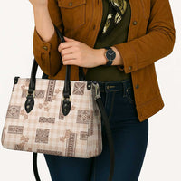 Hawaiian Quilt Tapa On Beige Palaka Motifs Leather Bag