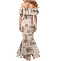 Hawaiian Quilt Tapa On Beige Palaka Motifs Mermaid Dress