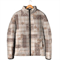 Hawaiian Quilt Tapa On Beige Palaka Motifs Padded Jacket