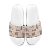 Hawaiian Quilt Tapa On Beige Palaka Motifs Slide Sandals