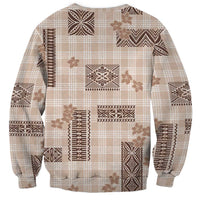 Hawaiian Quilt Tapa On Beige Palaka Motifs Sweatshirt LT7 - Polynesian Pride