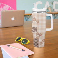 Hawaiian Quilt Tapa On Beige Palaka Motifs Tumbler With Handle
