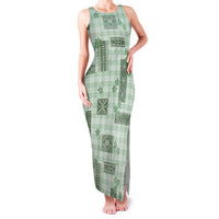 Hawaiian Quilt Tapa On Pastel Mint Palaka Motifs Family Matching Tank Maxi Dress and Hawaiian Shirt LT7 Mom's Dress Mint - Polynesian Pride