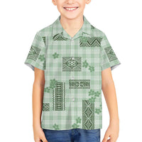 Hawaiian Quilt Tapa On Pastel Mint Palaka Motifs Kid Hawaiian Shirt