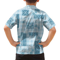 Hawaiian Quilt Tapa On Cold Blue Palaka Motifs Family Matching Mermaid Dress and Hawaiian Shirt LT7 - Polynesian Pride
