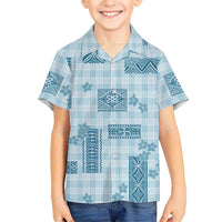 Hawaiian Quilt Tapa On Cold Blue Palaka Motifs Family Matching Short Sleeve Bodycon Dress and Hawaiian Shirt LT7 Son's Shirt Azure - Polynesian Pride