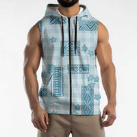 Hawaiian Quilt Tapa On Cold Blue Palaka Motifs Sleeveless Zip Hoodie