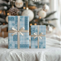 Hawaiian Quilt Tapa On Cold Blue Palaka Motifs Wrapping Paper
