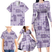 Hawaiian Quilt Tapa On Lilac Palaka Motifs Family Matching Long Sleeve Bodycon Dress and Hawaiian Shirt LT7 - Polynesian Pride