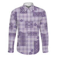 Hawaiian Quilt Tapa On Lilac Palaka Motifs Family Matching Off Shoulder Short Dress and Hawaiian Shirt LT7 Dad's Shirt - Long Sleeve Lilac - Polynesian Pride