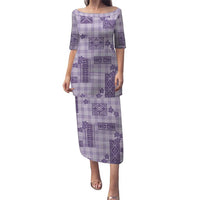 Hawaiian Quilt Tapa On Lilac Palaka Motifs Family Matching Puletasi and Hawaiian Shirt LT7 Mom's Dress Lilac - Polynesian Pride