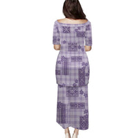 Hawaiian Quilt Tapa On Lilac Palaka Motifs Family Matching Puletasi and Hawaiian Shirt LT7 - Polynesian Pride