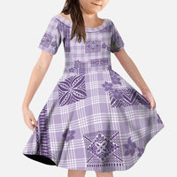 Hawaiian Quilt Tapa On Lilac Palaka Motifs Family Matching Summer Maxi Dress and Hawaiian Shirt LT7 Daughter's Dress Lilac - Polynesian Pride