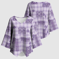 Hawaiian Quilt Tapa On Lilac Palaka Motifs Kimono Sleeve Blouse