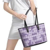 Hawaiian Quilt Tapa On Lilac Palaka Motifs Leather Tote Bag