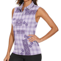 Hawaiian Quilt Tapa On Lilac Palaka Motifs Women Sleeveless Polo Shirt
