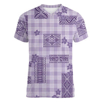 Hawaiian Quilt Tapa On Lilac Palaka Motifs Women V-Neck T-Shirt