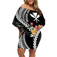 AAPI Heritage Month Off Shoulder Short Dress Kanaka Hawaii Plumeria LT7 Women Black - Polynesian Pride