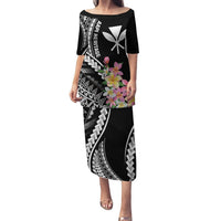 AAPI Heritage Month Puletasi Kanaka Hawaii Plumeria LT7 Long Dress Black - Polynesian Pride