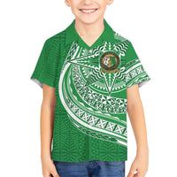 Tonga Liahona High School Personalized Family Matching Short Sleeve Bodycon Dress and Hawaiian Shirt Ngatu Tokelaufeletoa Motifs LT7 Son's Shirt Green - Polynesian Pride