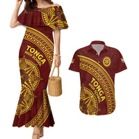 Tonga High School Couples Matching Mermaid Dress and Hawaiian Shirt THS Anniversary Ngatu Motif LT7 Maroon - Polynesian Pride