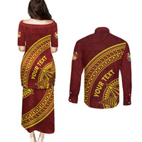 Tonga High School Couples Matching Puletasi and Long Sleeve Button Shirt THS Anniversary Ngatu Motif LT7 - Polynesian Pride