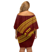 Tonga High School Family Matching Off Shoulder Short Dress and Hawaiian Shirt THS Anniversary Ngatu Motif LT7 - Polynesian Pride