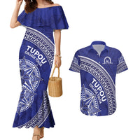 Tupou College Toloa Couples Matching Mermaid Dress and Hawaiian Shirt Ngatu Tapa Mix Style LT7 Blue - Polynesian Pride