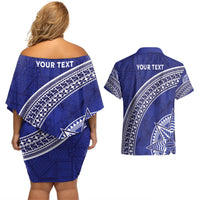 Tupou College Toloa Couples Matching Off Shoulder Short Dress and Hawaiian Shirt Ngatu Tapa Mix Style LT7 - Polynesian Pride