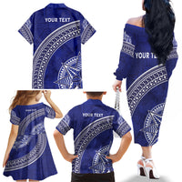 Tupou College Toloa Family Matching Off The Shoulder Long Sleeve Dress and Hawaiian Shirt Ngatu Tapa Mix Style LT7 - Polynesian Pride